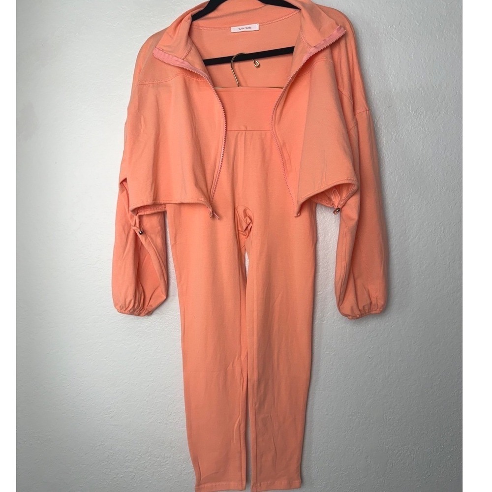 VIVIN Peach Coral 2 Piece Lounge Set Cropped Zip Jacket High Waist Set
